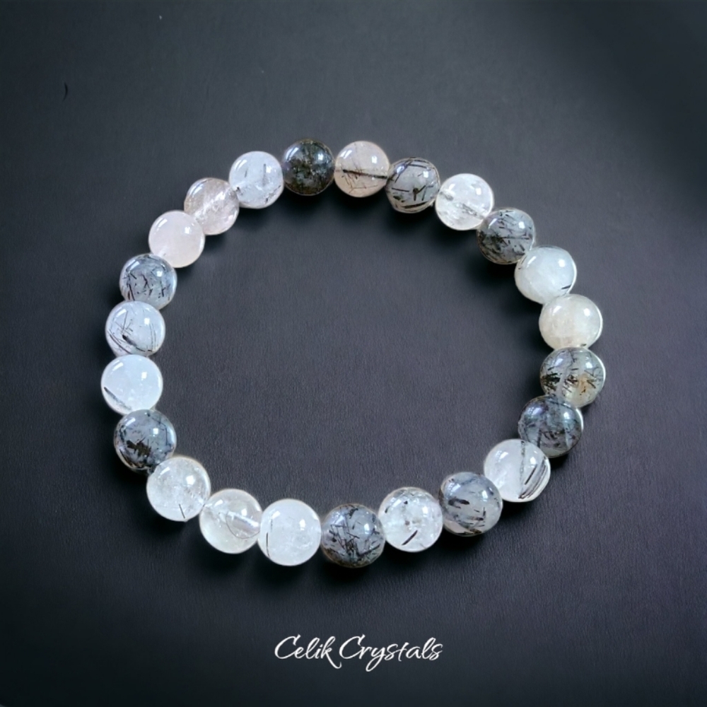Tourmaline Quartz Crystal Healing Bracelet 8mm Natural Stones - Picture 3 of 3